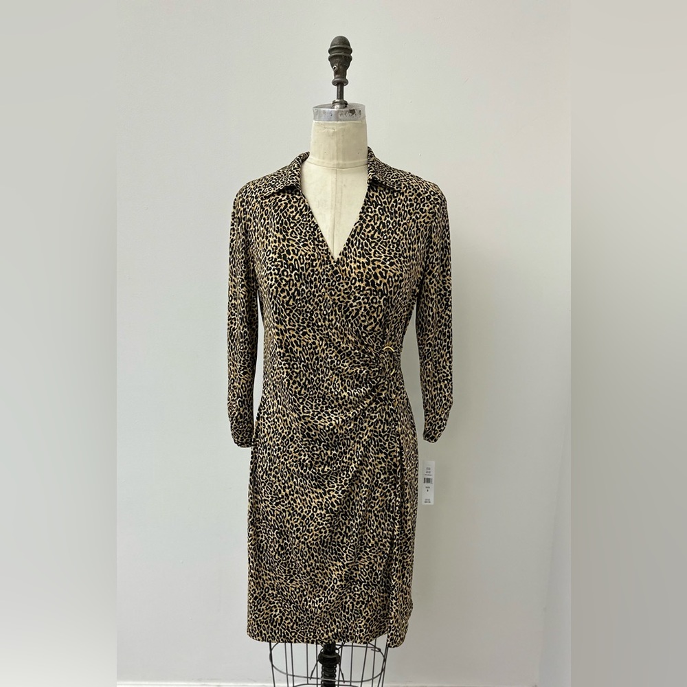 NWT Glamour Printed Cheetah Ring Wrap Dress - Picture 2 of 7